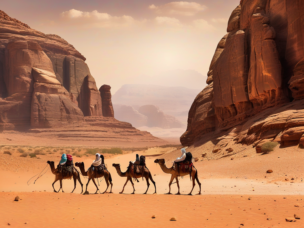 Travelers exploring Petra and Wadi Rum landscapes