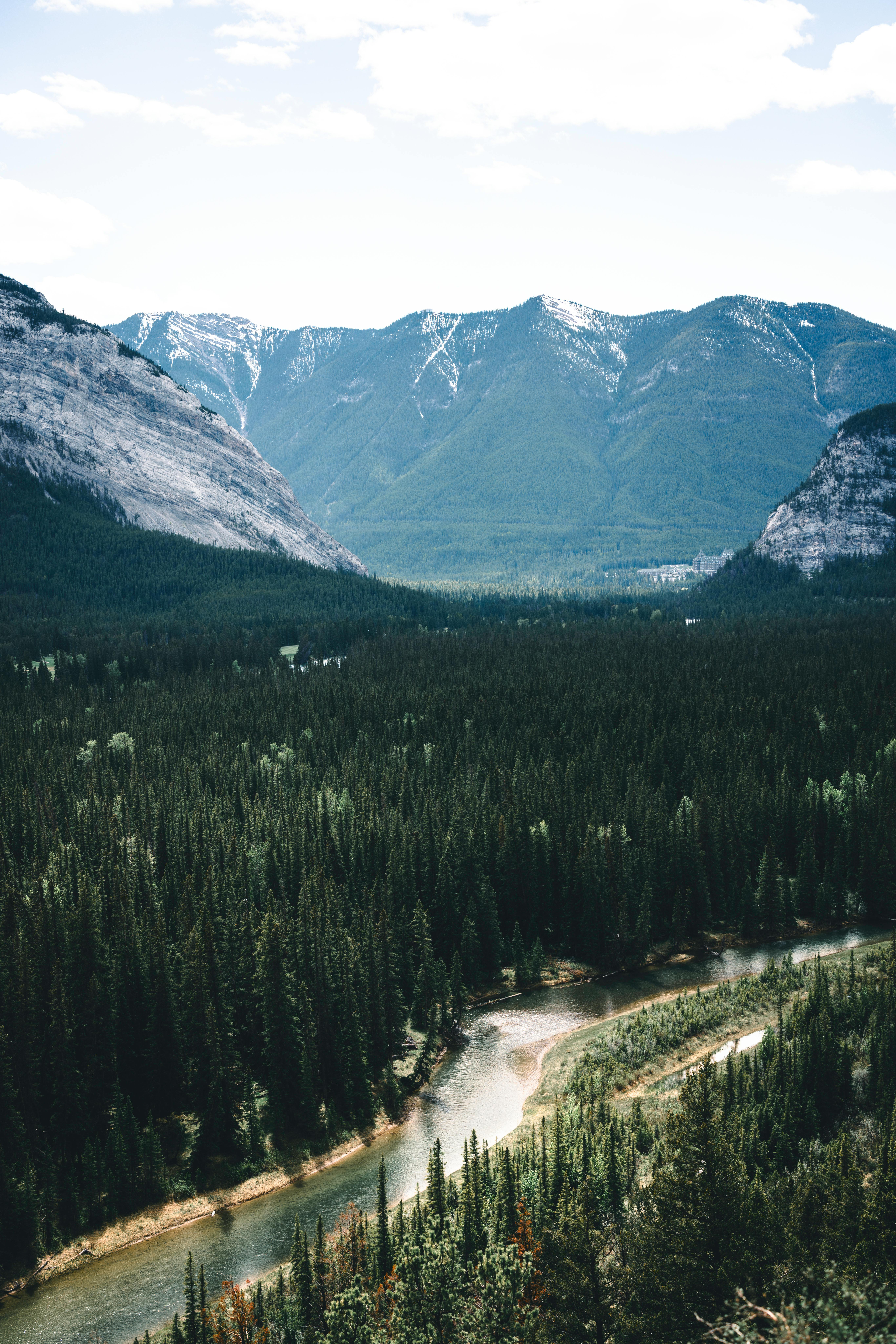 Scenic mountain landscape with lakes and forests in Banff National Park
